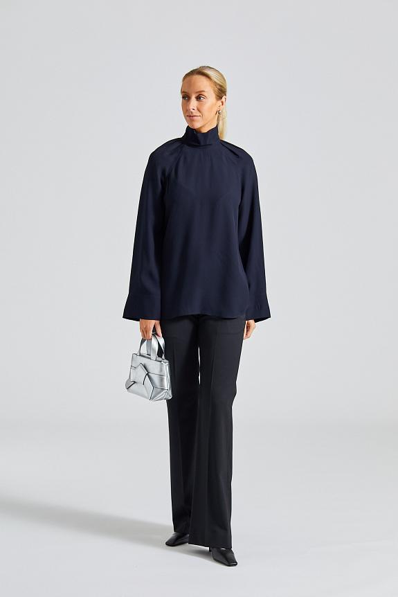 Toteme High-Neck Crepe Blouse Navy-1